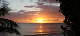 Sunset at Rincon Beach in Puerto Rico - stock photo